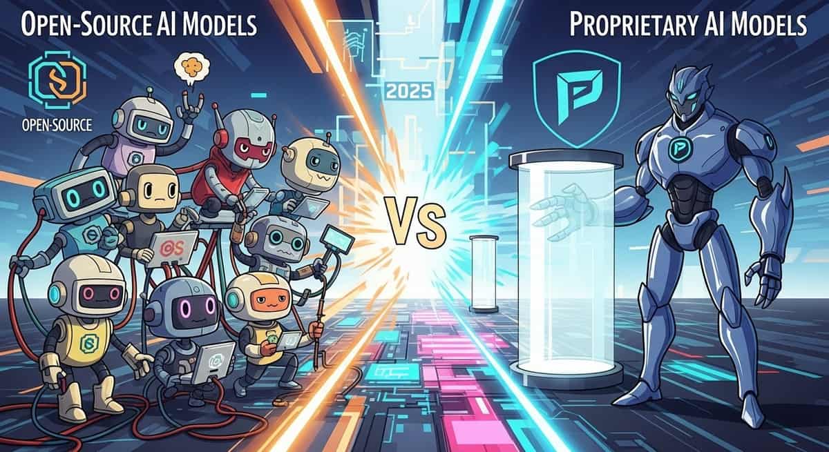 Background image for "Open-Source vs Proprietary AI Models: 2025 Battle"