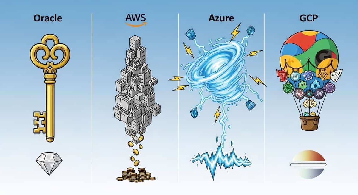 Comparison chart showing GPU configurations and pricing across Oracle, AWS, Azure and GCP