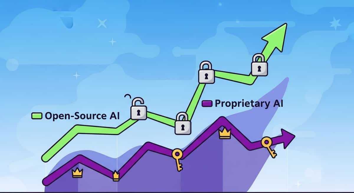 Performance comparison chart showing open-source vs proprietary AI model scores
