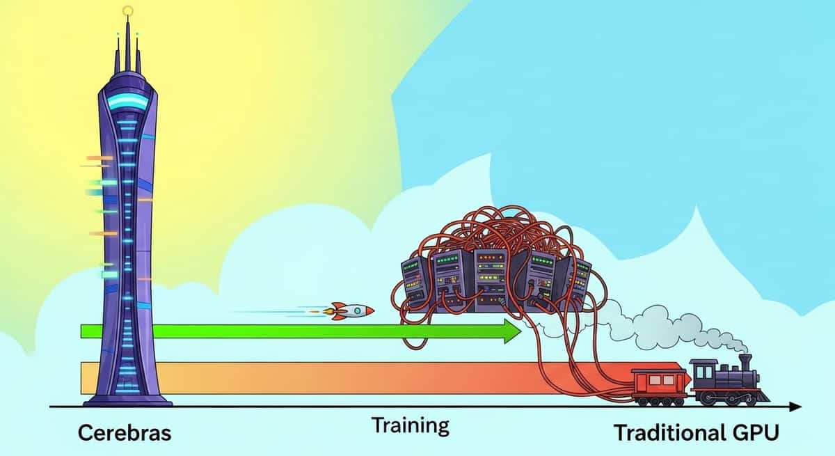 Performance comparison chart showing Cerebras vs traditional GPU training timelines