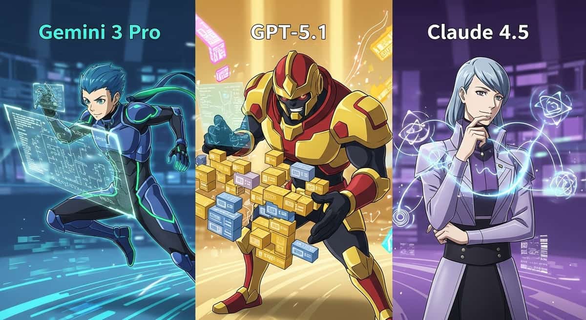 Gemini 3 Pro, GPT-5.1, and Claude 4.5 performance on coding and reasoning benchmarks