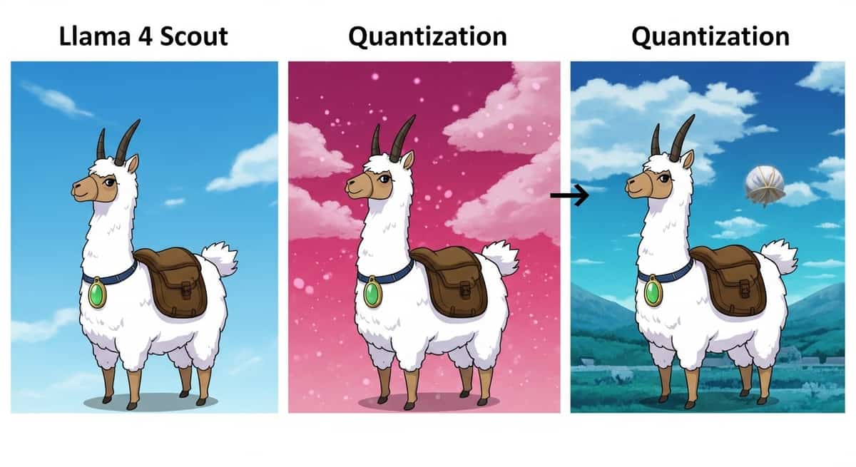 Quantization impact on model file size, memory, and throughput for Llama 4 Scout