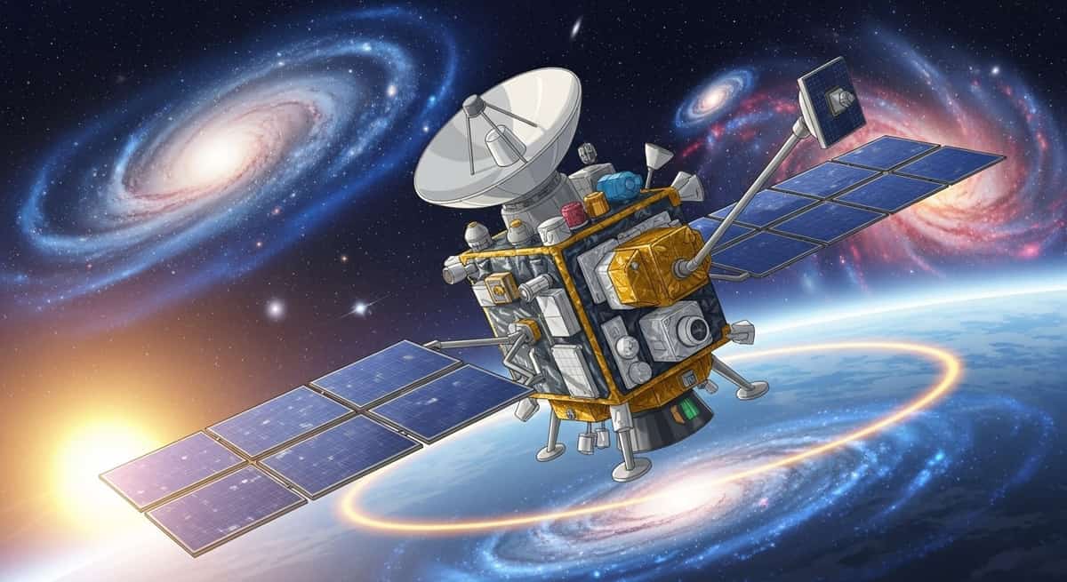 IMAP spacecraft at Lagrange Point 1 with instrument configuration