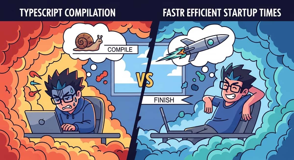 TypeScript compilation startup time comparison showing 2.5x improvement with V8 caching