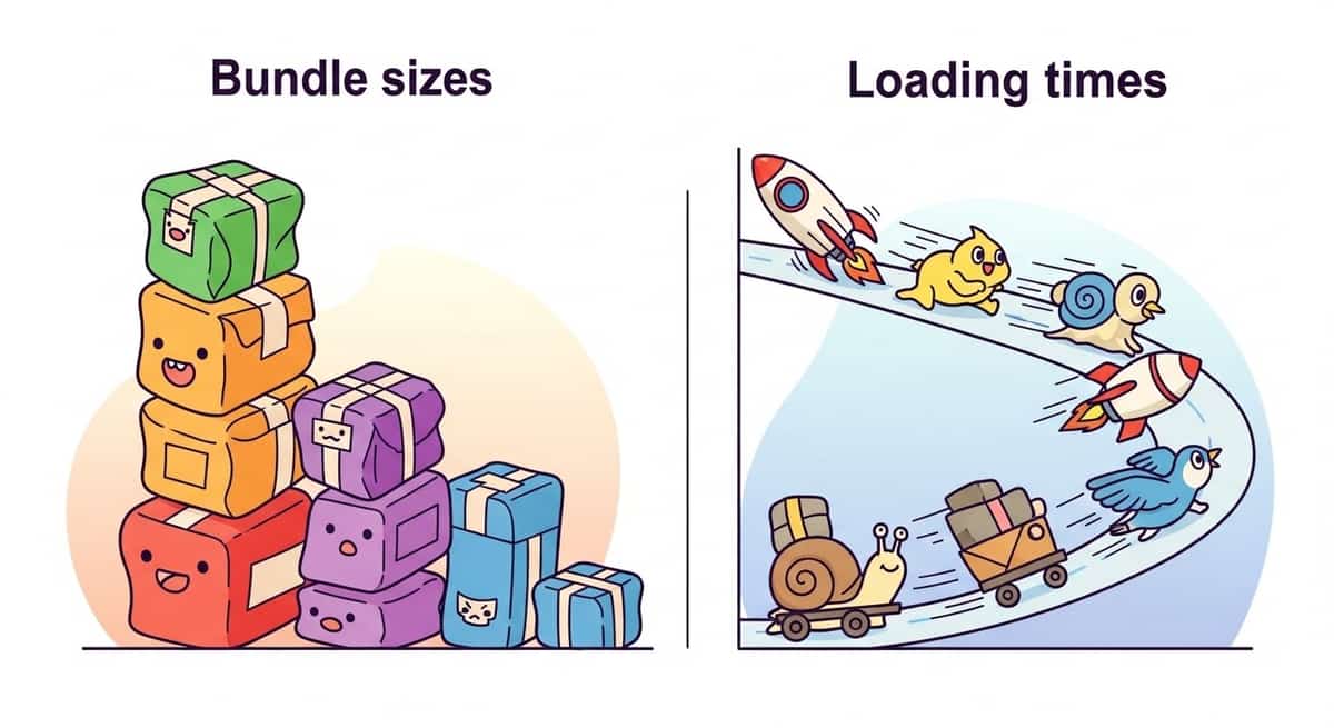 Performance comparison chart showing bundle sizes and loading times