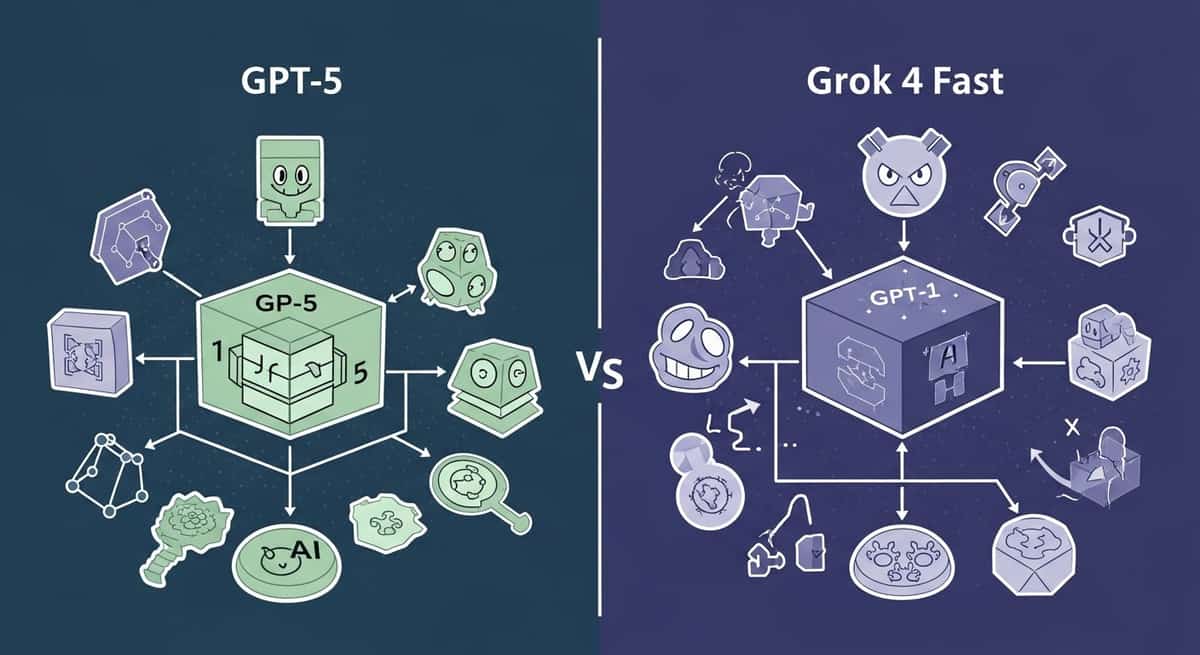 Side-by-side comparison of GPT-5 and Grok 4 Fast architecture diagrams