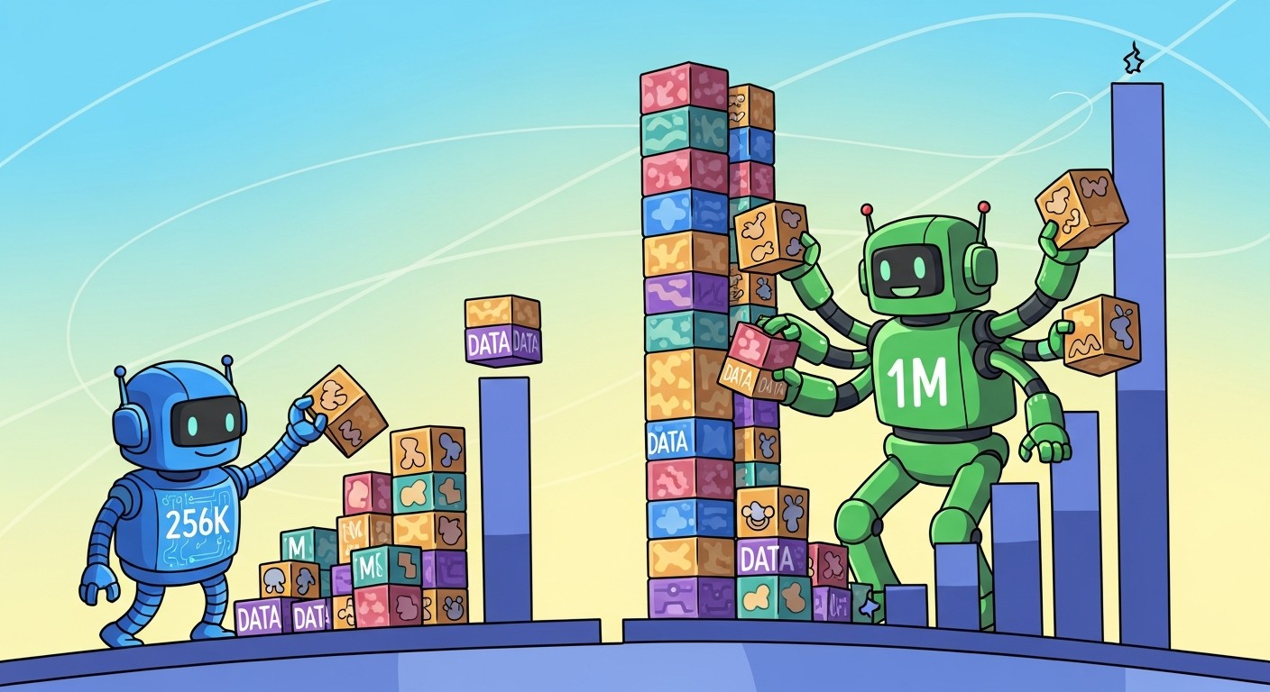 Long-context retrieval accuracy comparison at 256K and 1M token windows