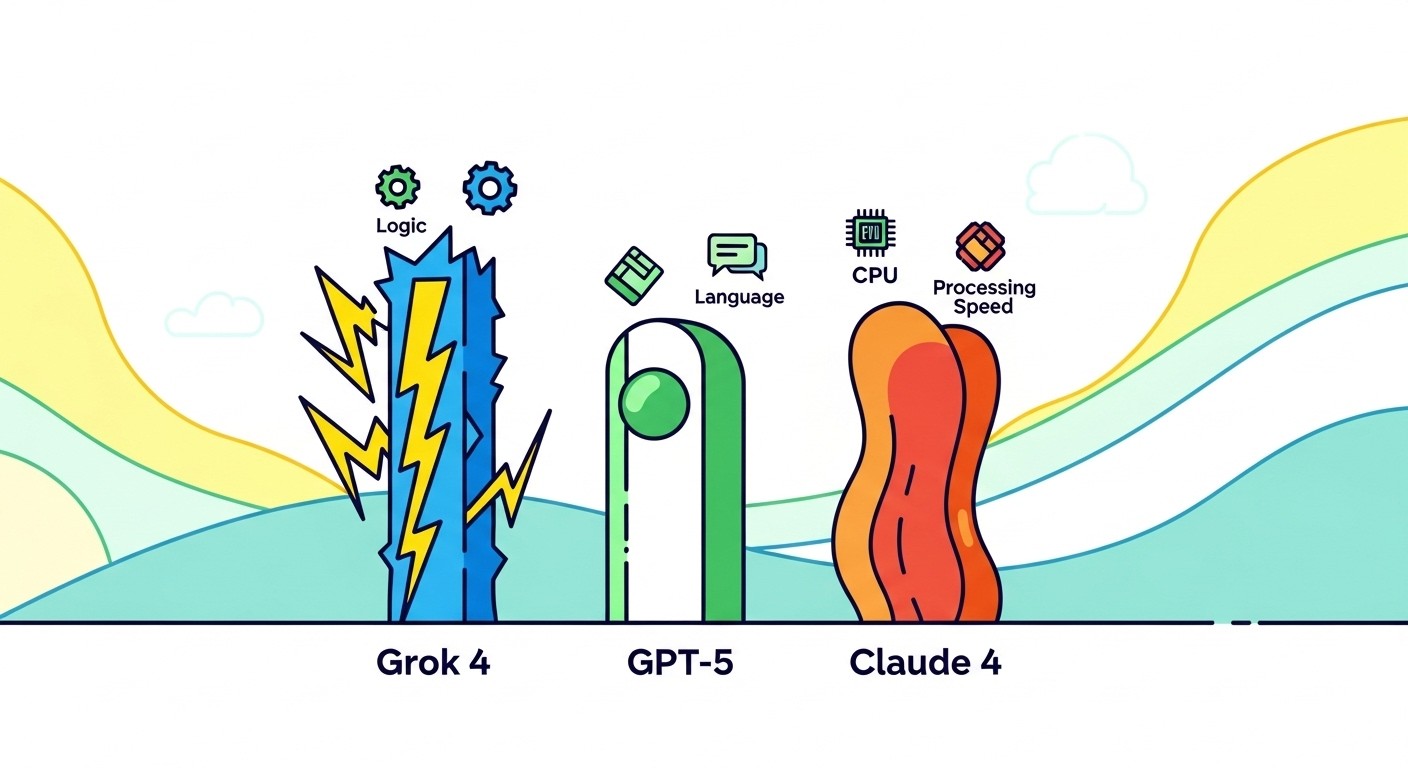Chart showing Grok 4 vs GPT-5 vs Claude 4 benchmark scores across different categories