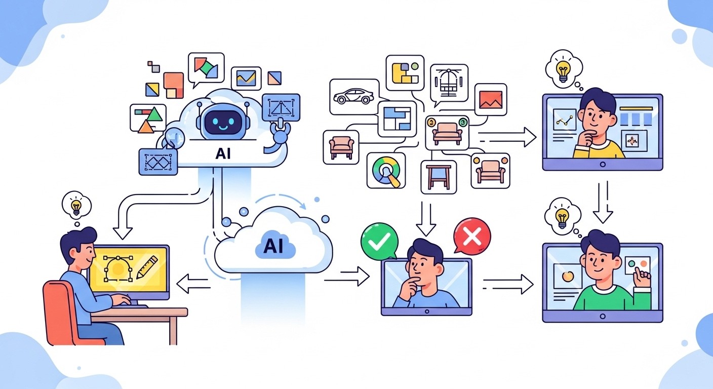 Diagram showing AI-enhanced design workflow with human oversight