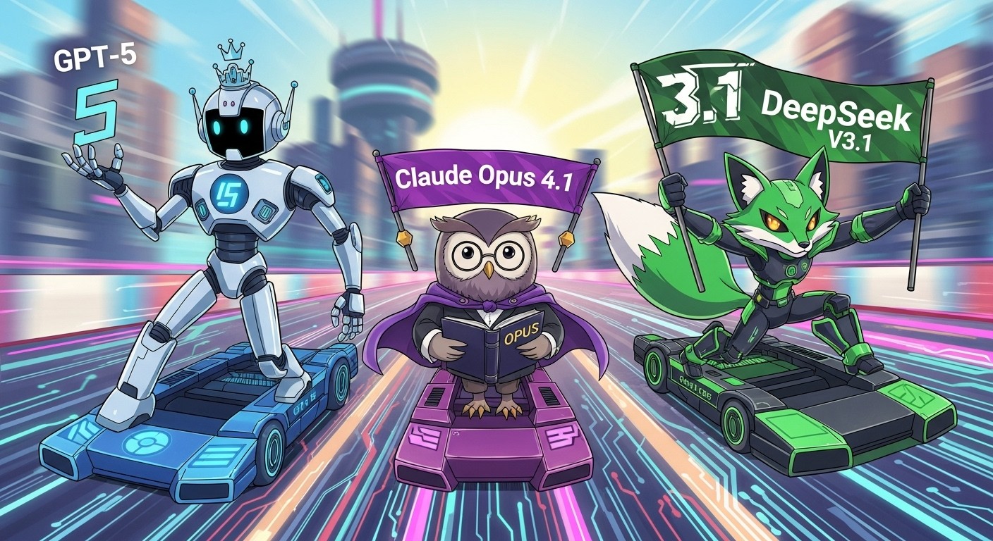 Performance benchmarks comparing GPT-5, Claude Opus 4.1, and DeepSeek V3.1