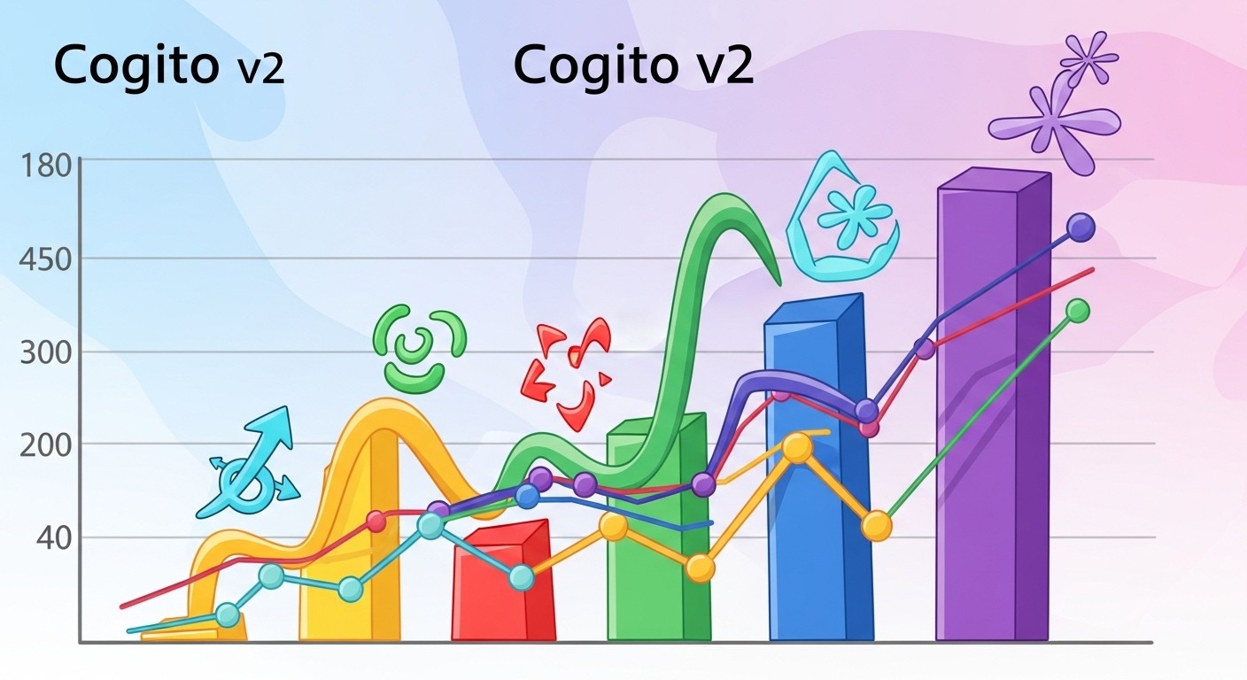 Performance comparison chart showing Cogito v2's shorter reasoning chains versus competitors