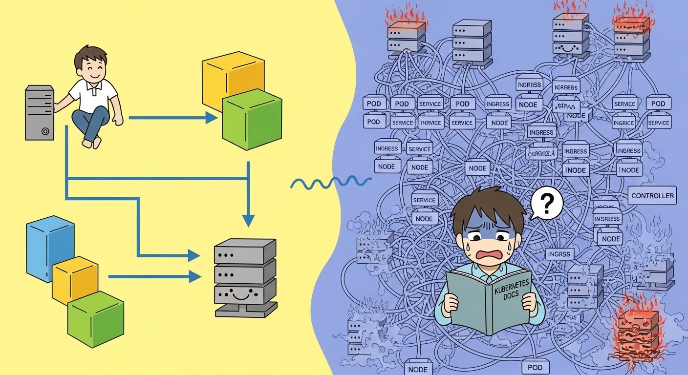 Visual comparison of setup complexity between Kubernetes and its alternatives