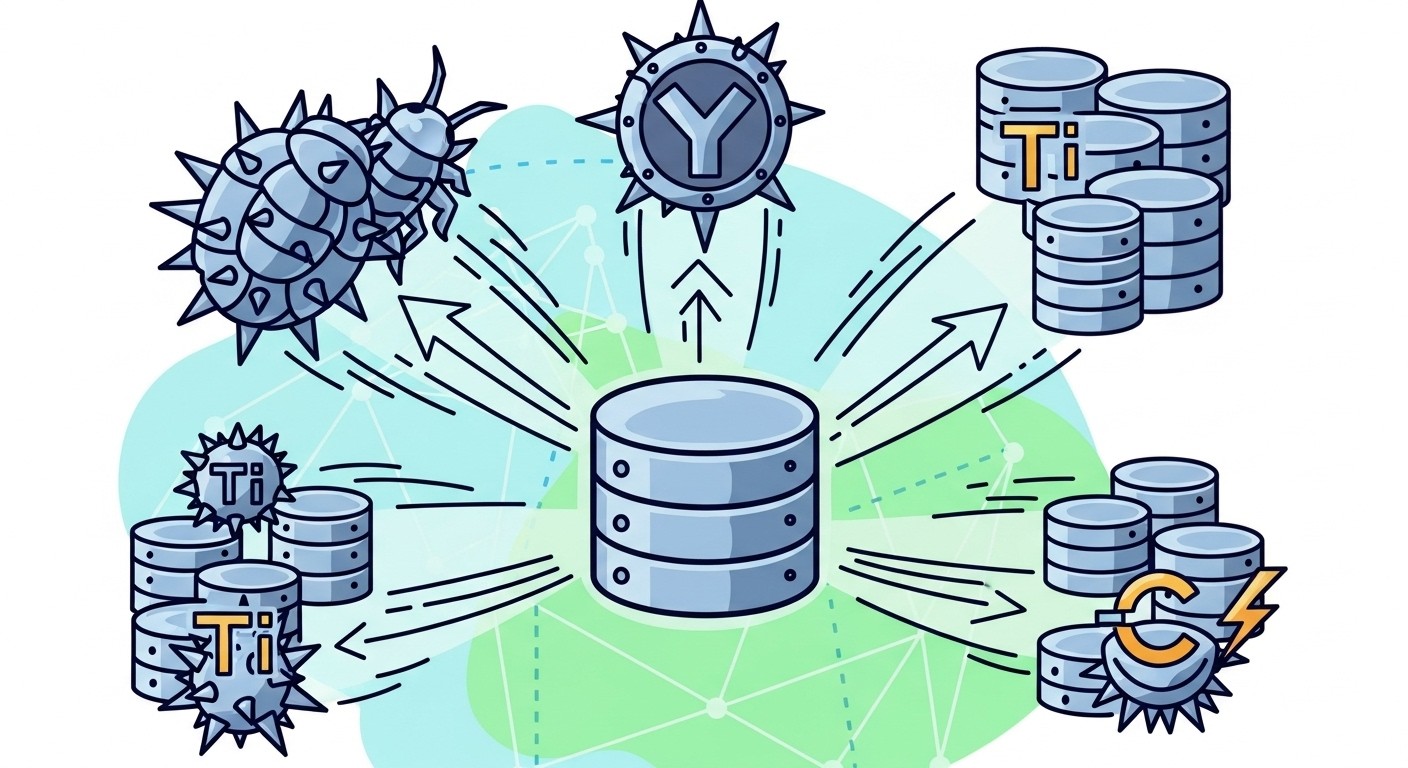 Distributed database architecture showing CockroachDB, YugabyteDB, TiDB and Cassandra scaling patterns