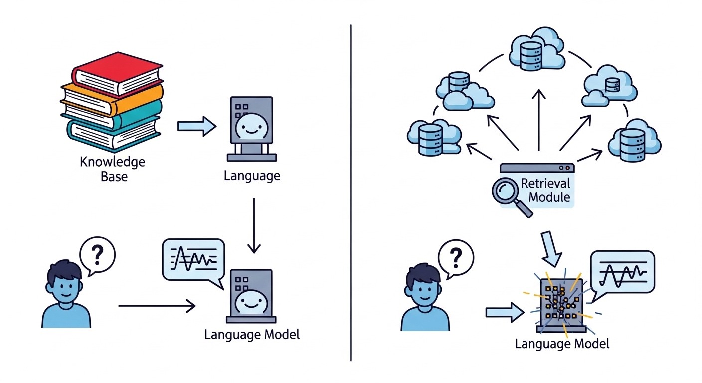 Side-by-side comparison showing traditional RAG's document chunks versus GraphRAG's interconnected knowledge graph structure