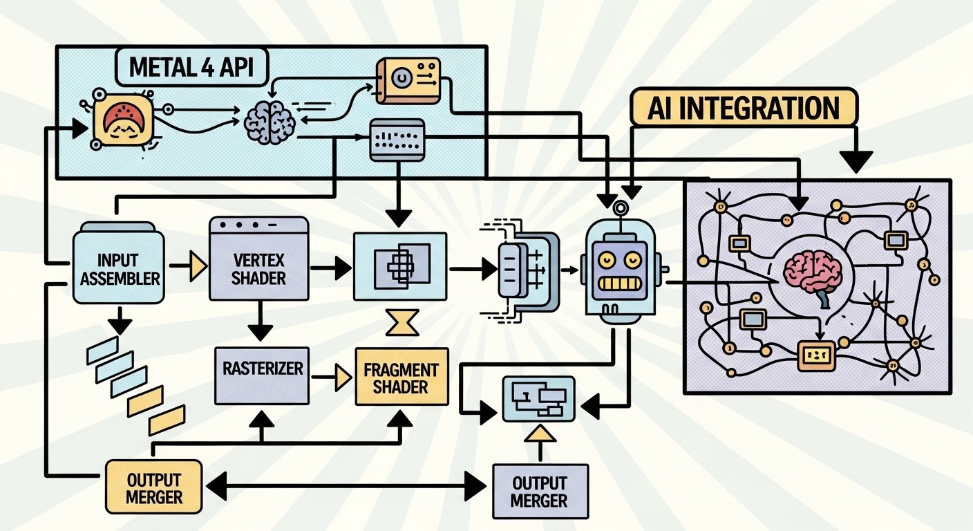 Metal 4 API architecture showing AI integration with graphics pipeline