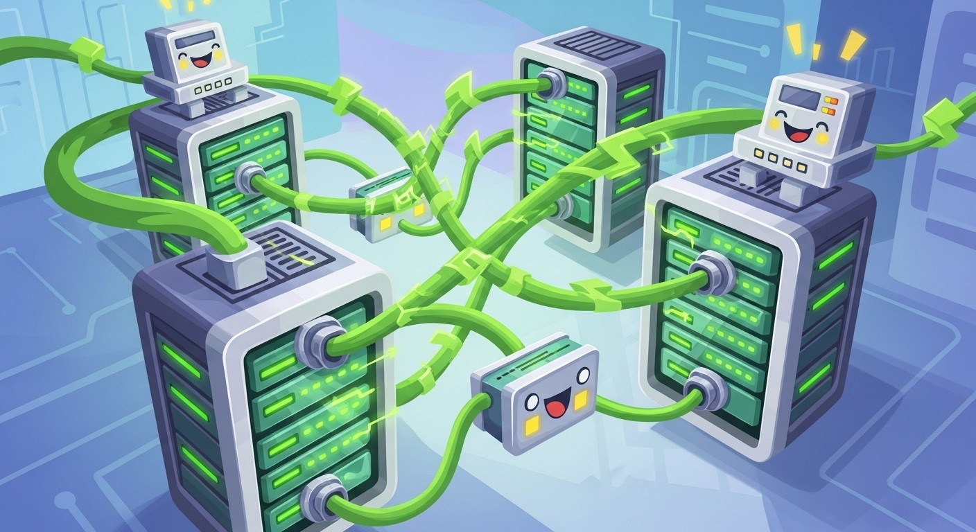 Nvidia data center networking infrastructure showing interconnected GPU servers