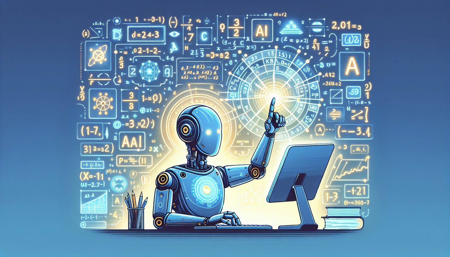 AI system solving complex mathematical equations on a digital interface