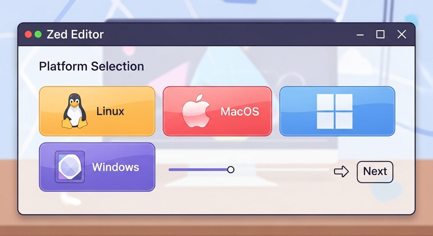 Zed editor installation interface showing platform selection